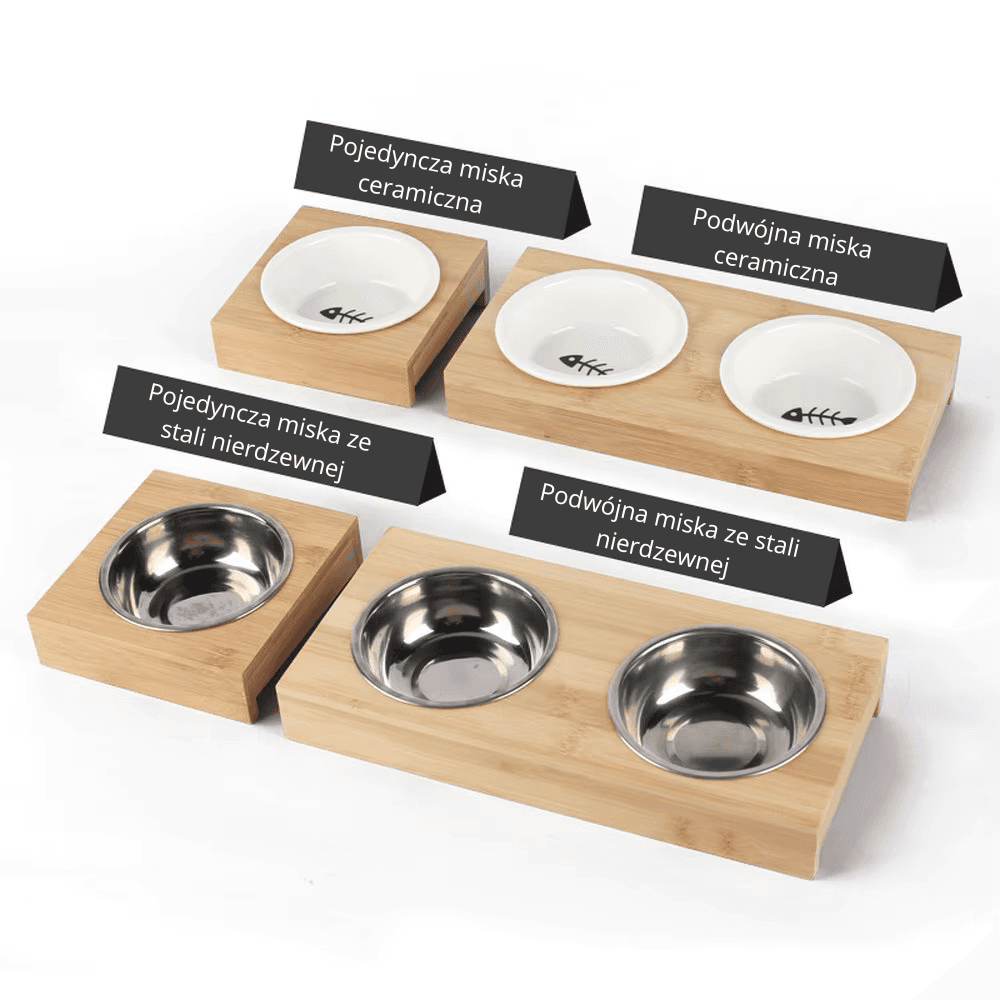 Miska dla zwierząt ze stali nierdzewnej z drewnianą oprawą